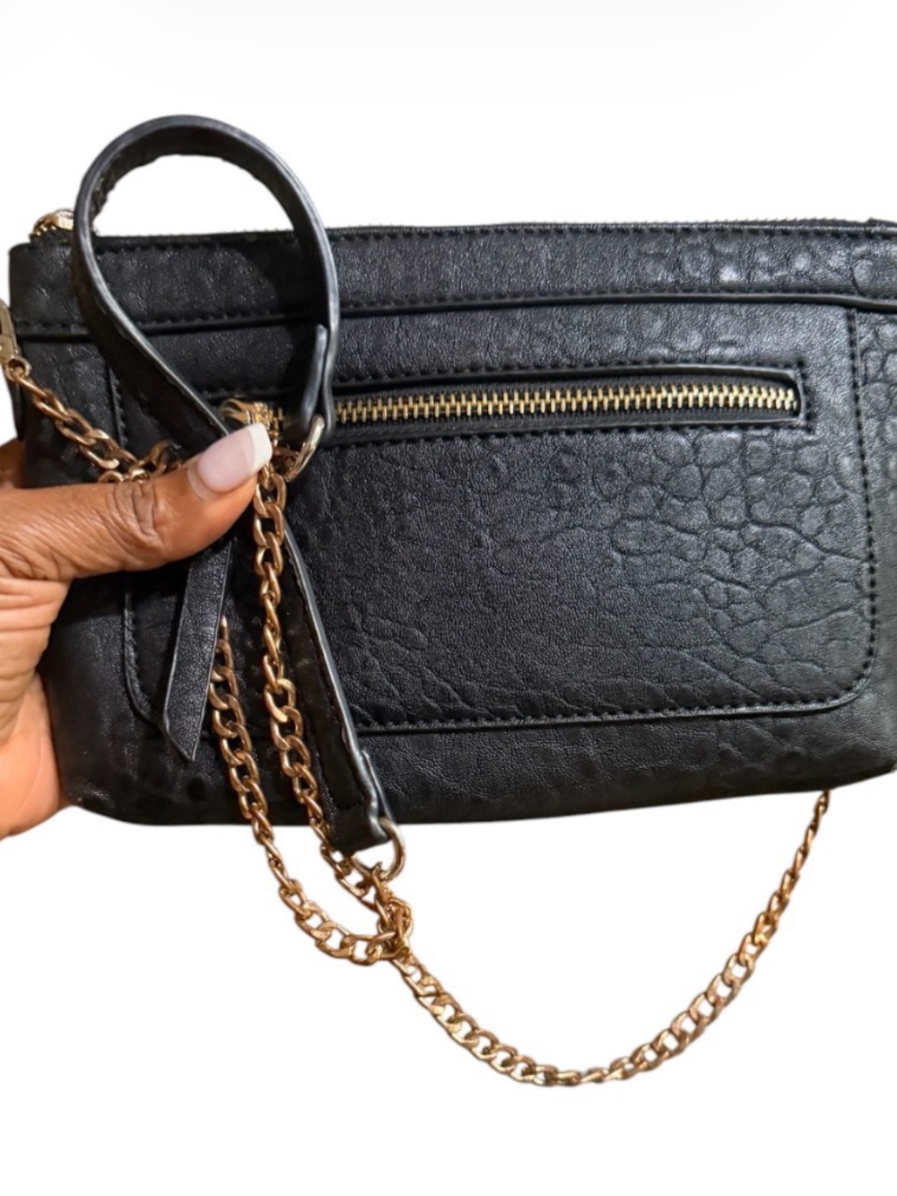 Madison West Black Crossbody Wristlet with Gold Chain As Is